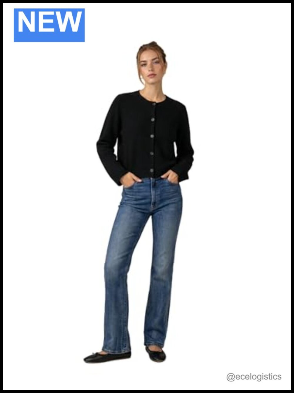 100% Cashmere Cropped Cardigan Sweater with Pocket, Crew Neck 3/4 Sleeve